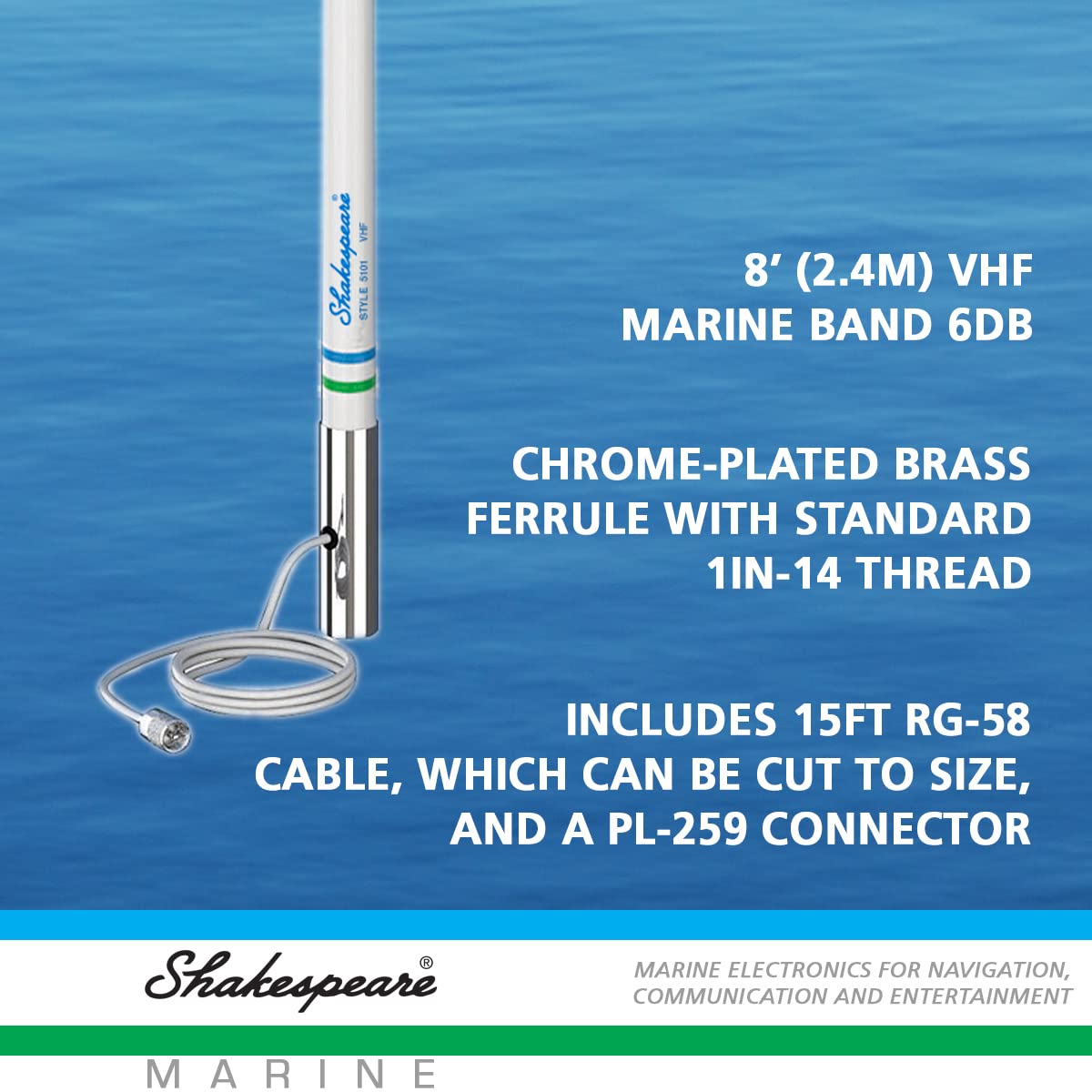 SHAKESPEARE 5101 Centennial White 8 'VHF Marine Antenna