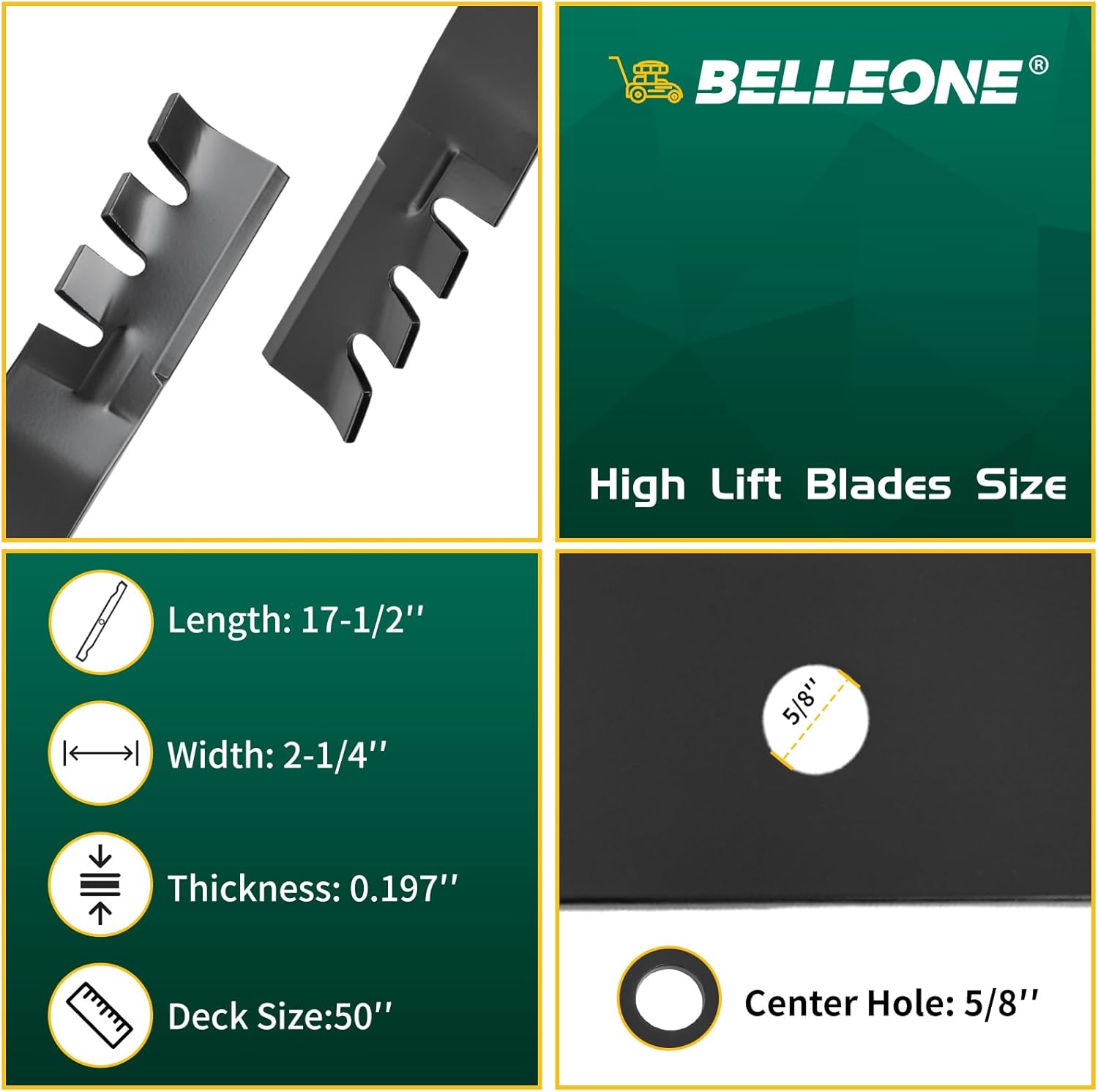 Belleone 110-6837-03 Mulching Blades Compatible with Toro TimeCutter Z 5000 Series 50" Deck, 112-9759-03 Mower Blades, Replace for 112-9759, 115-5059-03, 115-5059, 3 Pack