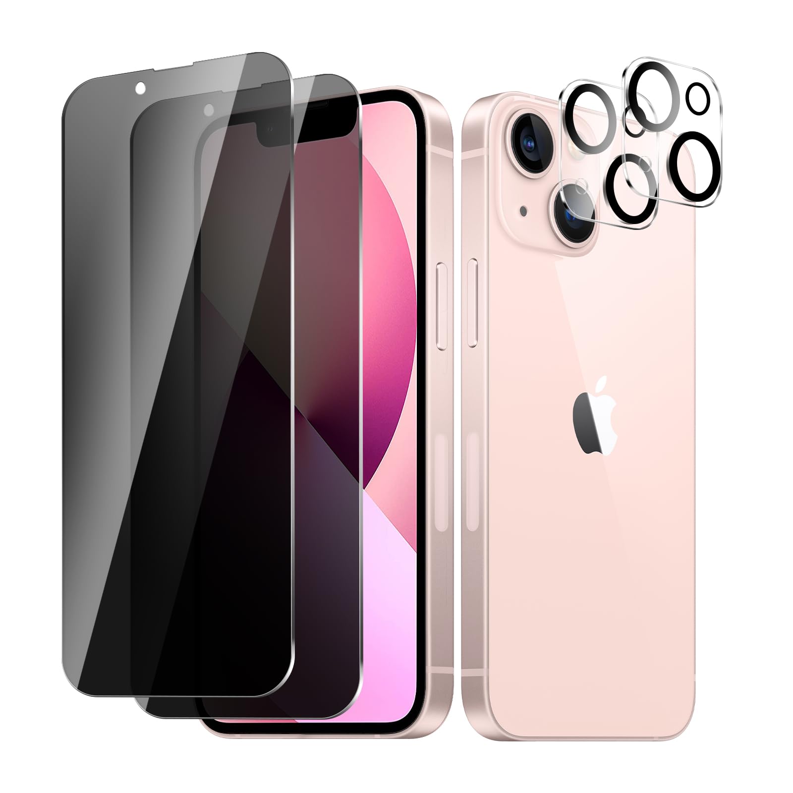 BIESHKJ[2+2Pack Protector pantalla privacidad para iPhone 13 Mini, Protector de Pantalla Anti-Peep + Protector de Lente de cámara, película de Vidrio Templado HD, Dureza 9H, antiarañazos