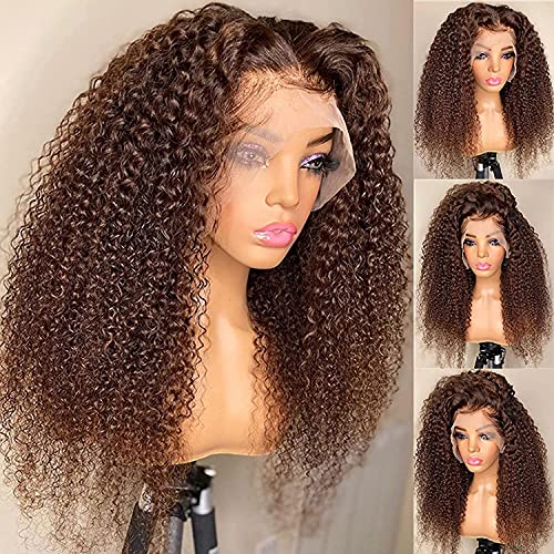 Imeya 24&rdquo; Brown Colored Human Hair Wigs for Black Women 150% Density 13x6 HD Transparent Lace Front Wig Kinky Curly Chestnut Brown Wig Pre Plucked with Baby Hair Unprocessed Remy Hair Wig, 24 Inch
