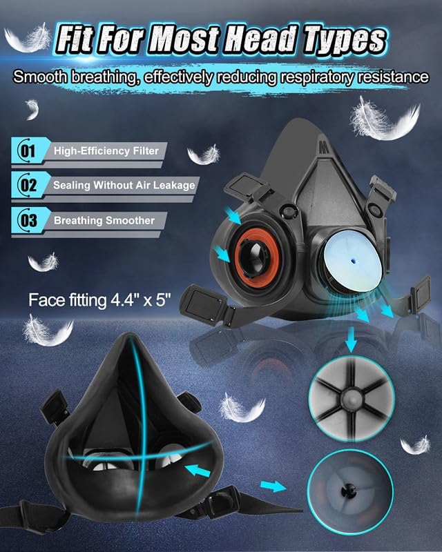 Miniatura 4 de Máscara de gas respirador con filtros 6001, máscaras de gas de supervivencia nuclear y química para pintura, vapores orgánicos