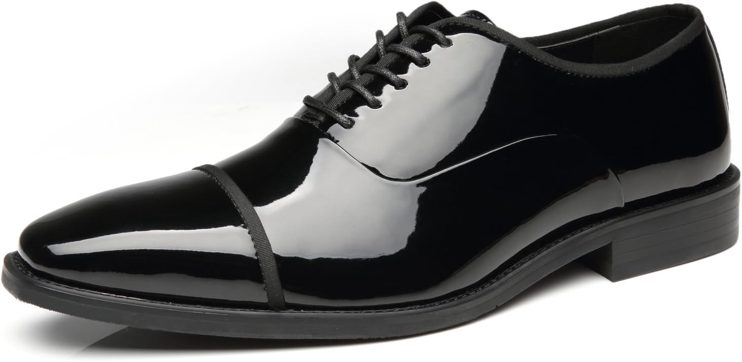 Tuxedo Shoes Patent Leather Wedding Shoes for Men Cap Toe Lace up Formal Business Oxford