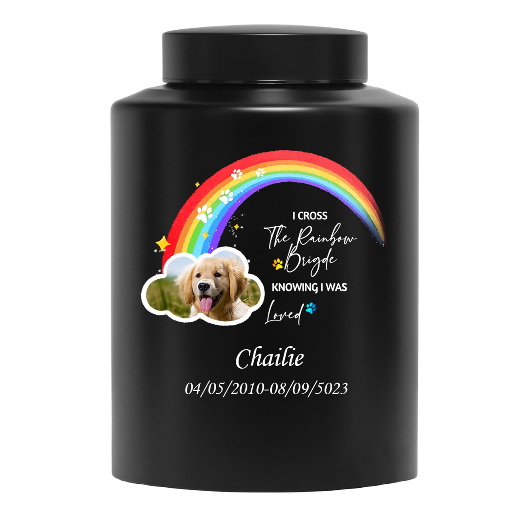 Custom Urns for Dogs Cats Ashes Personalized Memorial Pet Urn with Name and Photo Pet Cremation Urn for Loss of Dog or Cats Engraved Pet Funeral Urn (