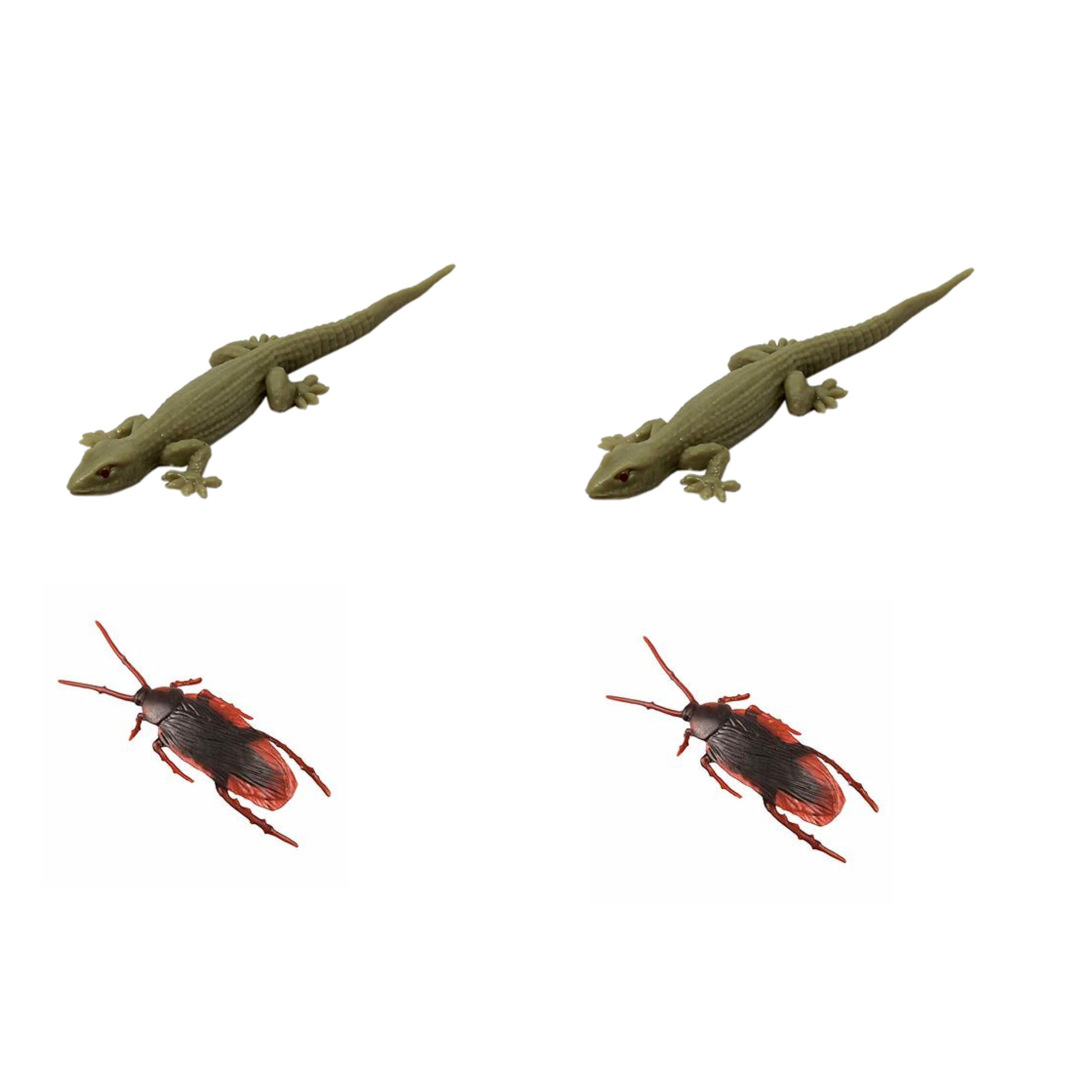 Rubber Lizard and Fake Realistic Rubber Cockroach Pack of 4 Novelty Prank Life Like Toy Lizard and Cockroach Toys Gag Toy