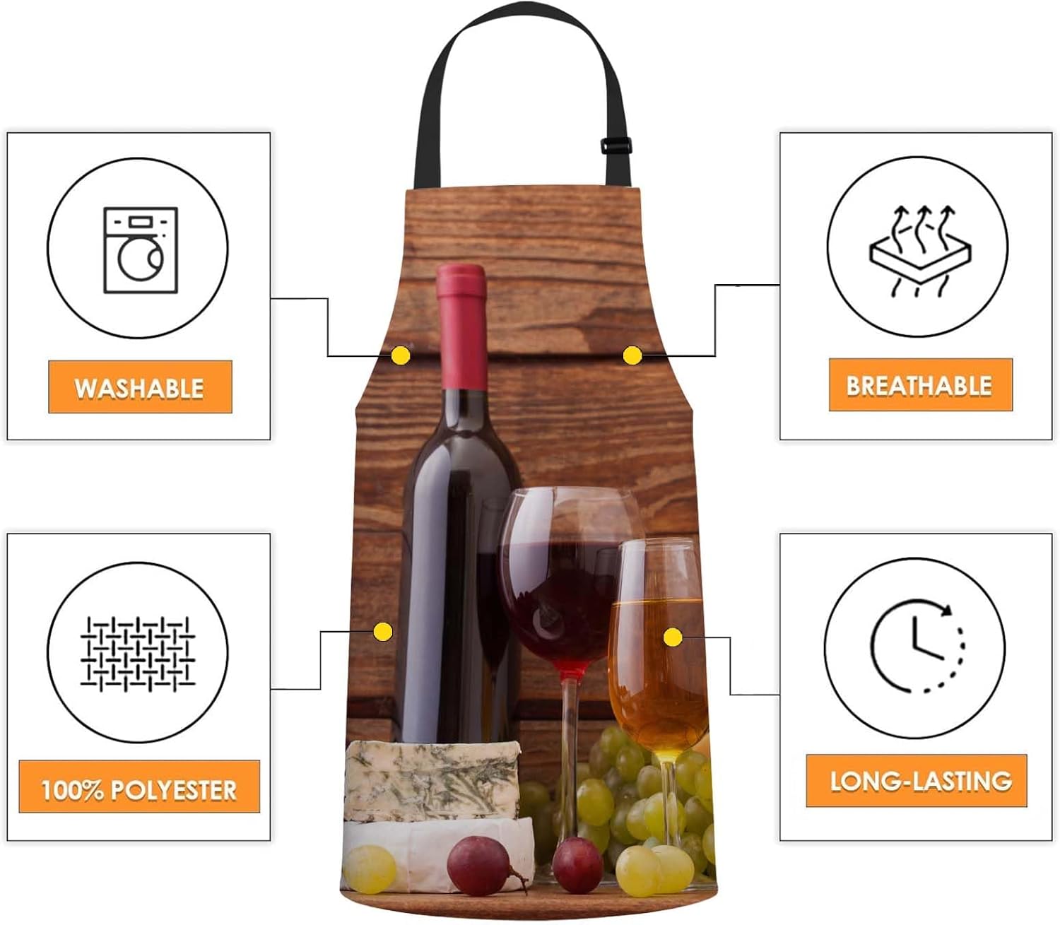 Wine and Cheese Apron for Women Men, Adjustable Apron Cooking Kitchen Chef Apron for Home Kitchen, Baking Gardening BBQ, Coffee House, Restaurant - Image 4