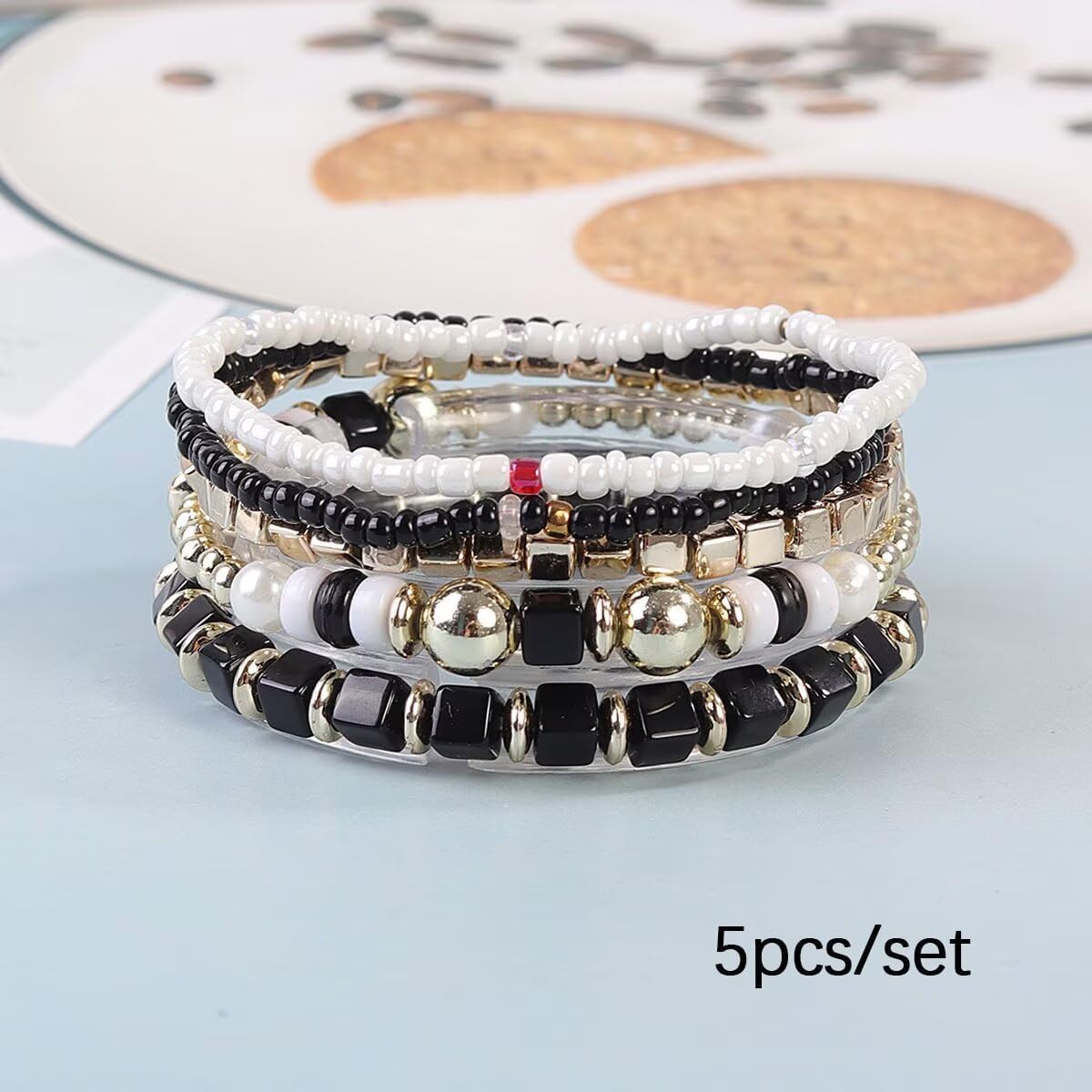 Blue Drop Boho Bracelets Surfer Heishi Crystal Beaded Multilayer Stackable Bracelet for Women Summer Beach Vacation Bohemian Jewelry - Image 2