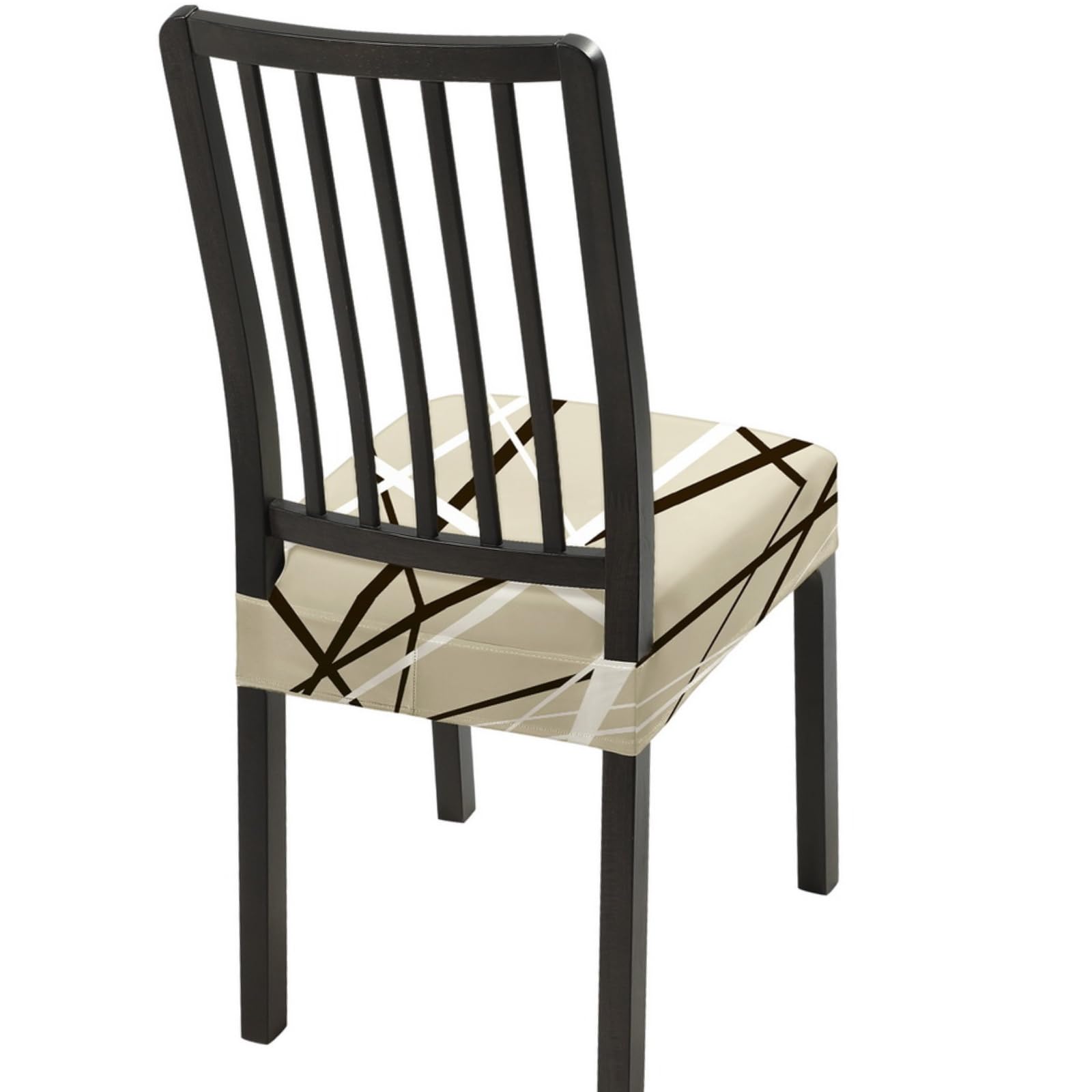 SearchI Stretch Dining Chair Seat Covers Set of 4, Soft Removable Washable Seat Covers for Dining Chairs, Dining Room Seat Cover Slipcover Protector (Rear-Covered, Beige Stripe) — image 1
