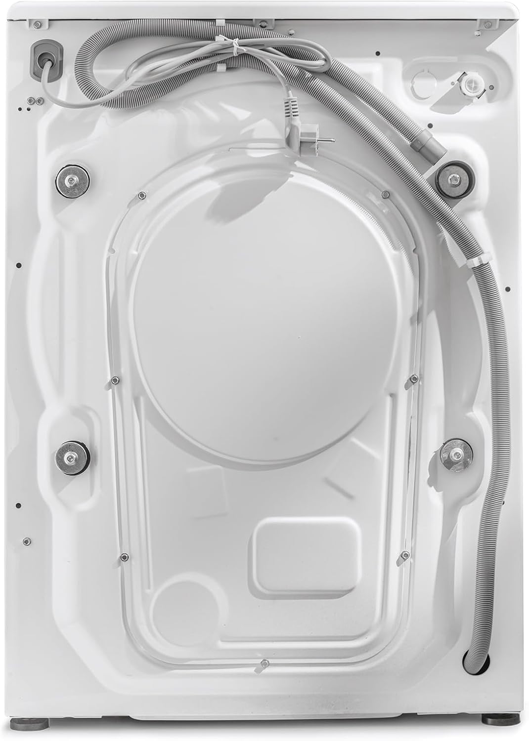 Арткы view of the Candy Smart CS 1410TXME/1-S washing machine showing water inlet and drain hoses.