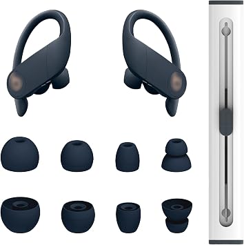 4 Pairs Replacement Eartips for Powerbeats Pro Earbuds with Cleaning Pen, Replacement Silicone Ear Tips Set - Small, Medium, Large and Double Flange, Anti-Slip Replacement Accessories Navy Blue
