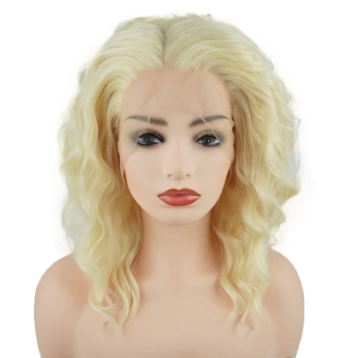 Hair Curly Short 14inch Light Blonde Heavy Density Realistic Synthetic Lace Front Wigs