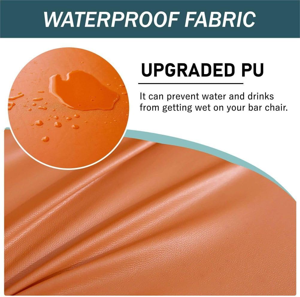 LIWLLIUA‎ Waterproof Stretch PU Leather Bar Stool Covers – Washable Rectangular Counter and Vanity Stool Seat Covers with Elastic Bands, Fit Wooden & Metal Barstools,Orange pu,4pcs
