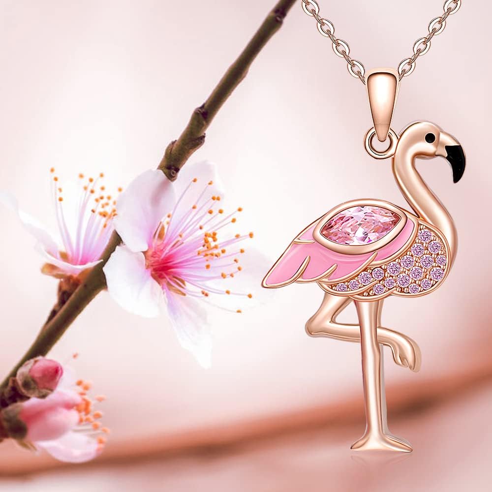 Flamingo Necklace for Women Sterling Silver Pink Flamingo Rose Gold Plated Animal Bird Mothers Day Jewelry Christmas Holiday Birthday Gifts - Image 7