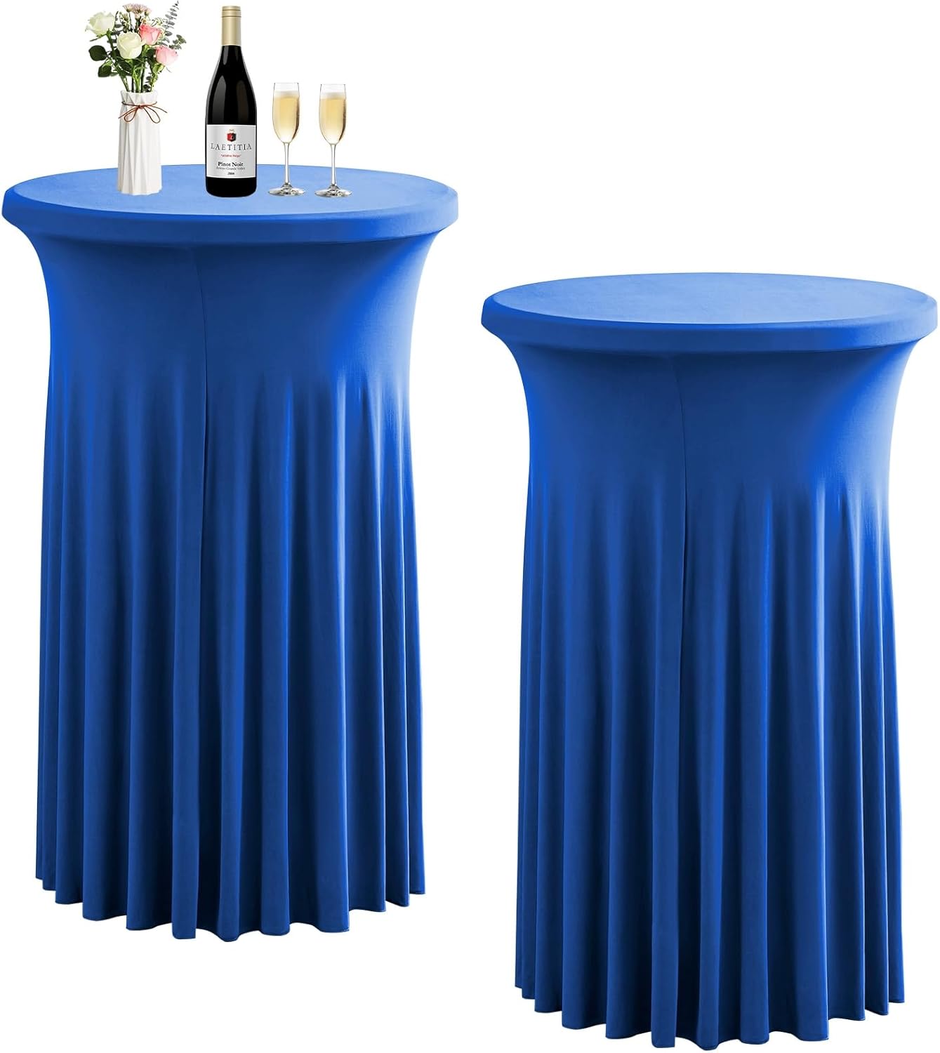 Cocktail Table Covers - 2 Pack 24 x 43 Inch Cocktail Table Skirt Round Spandex Stretch Cocktail Tablecloth Fitted High Top Table for Wedding Party Bar Banquet (Royal Blue)