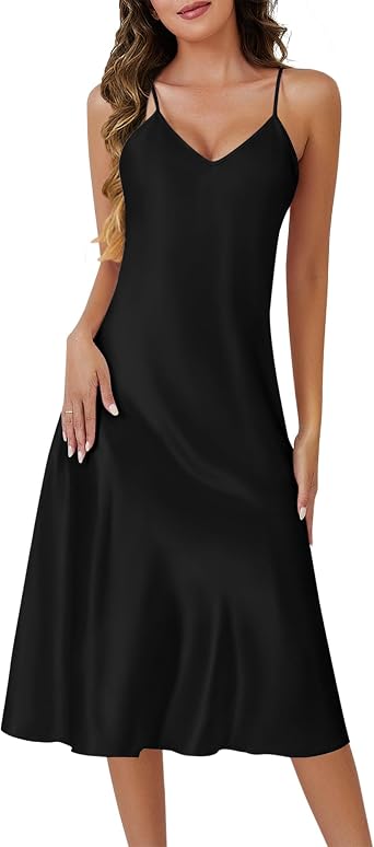 ETOSELL Silk Nightgown for Women Long Satin Sleep Slip Dress Silky Night Dress V Neck Chemise Nightie Soft Nightwear