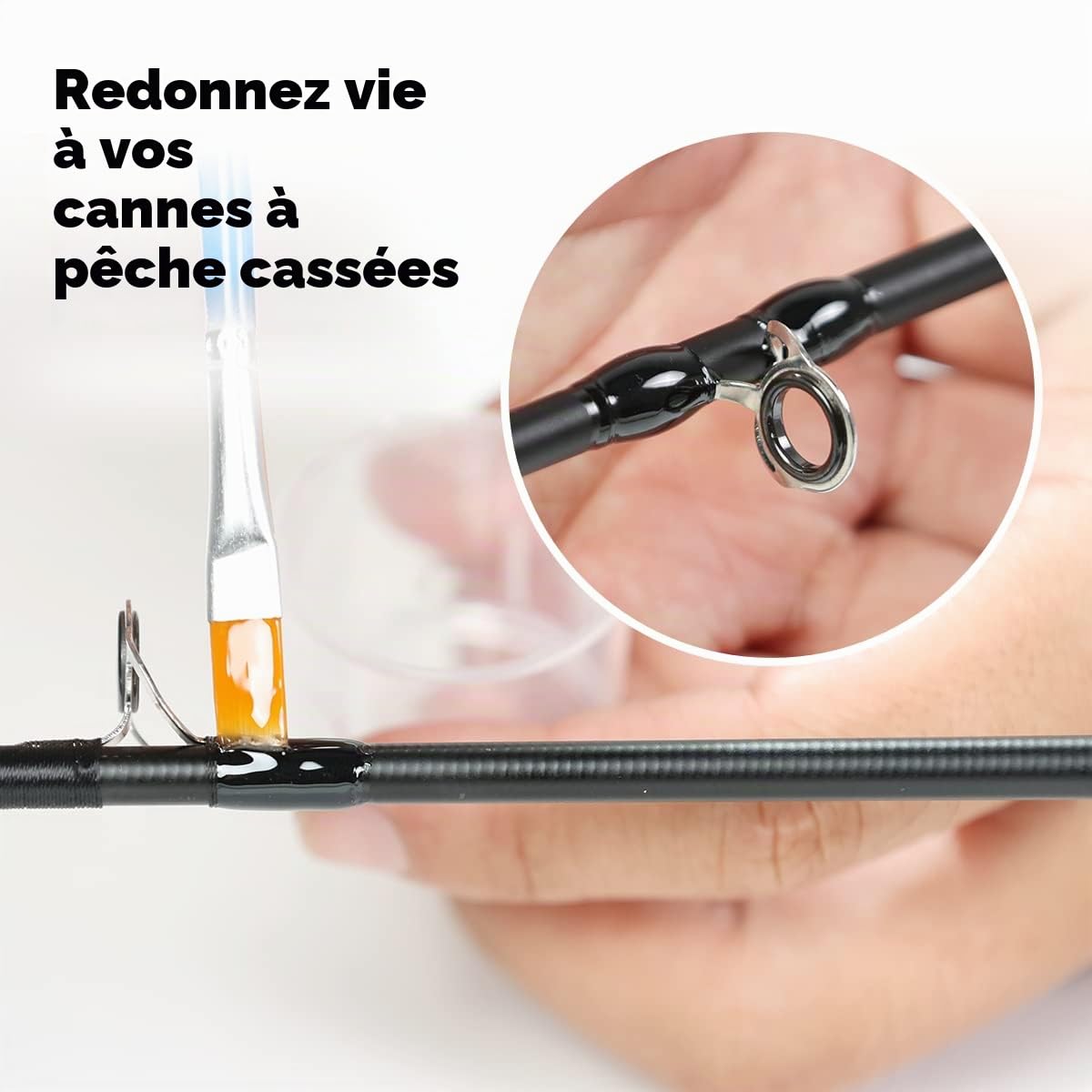 OJY&DOIIIY Kit de réparation de Canne à pêche, Fournitures Tout-en-Un pour œillets de Canne à pêche avec Guides de Canne, Colle époxy, Fil d'emballage et Ruban adhésif