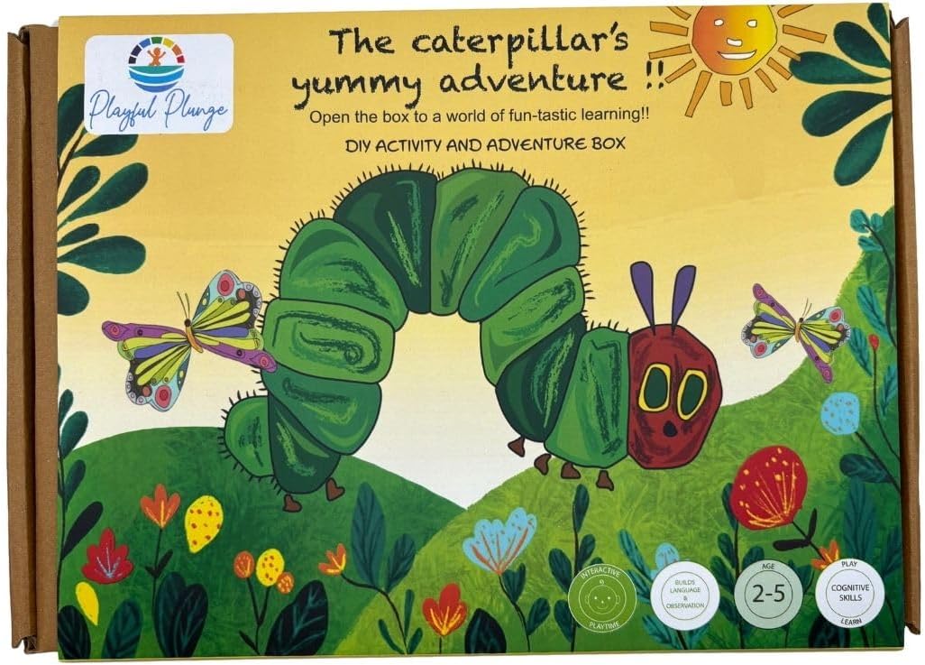 Playful Plunge DIY Activity Kit & Adventure Box – Caterpillar Themed Learning Kit for Kids | Read, Colour, Play & Explore | Creative Story-Based Activities for Early Learning