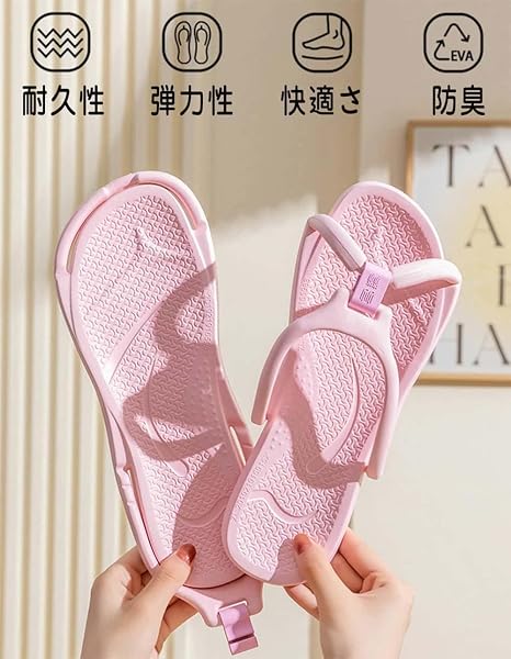 [QIYIBOCASE] 折りたたみ サンダル 可愛い スリッパ 夏 室内履き レディース メンズ 兼用 キャンプ 軽量 超薄収納 防滑底 軽量ソフト浴室/プール/ホテル対応 折畳み スリッパ 洗える速乾素材 旅行/出張必須 コンパクト携帯 - 3
