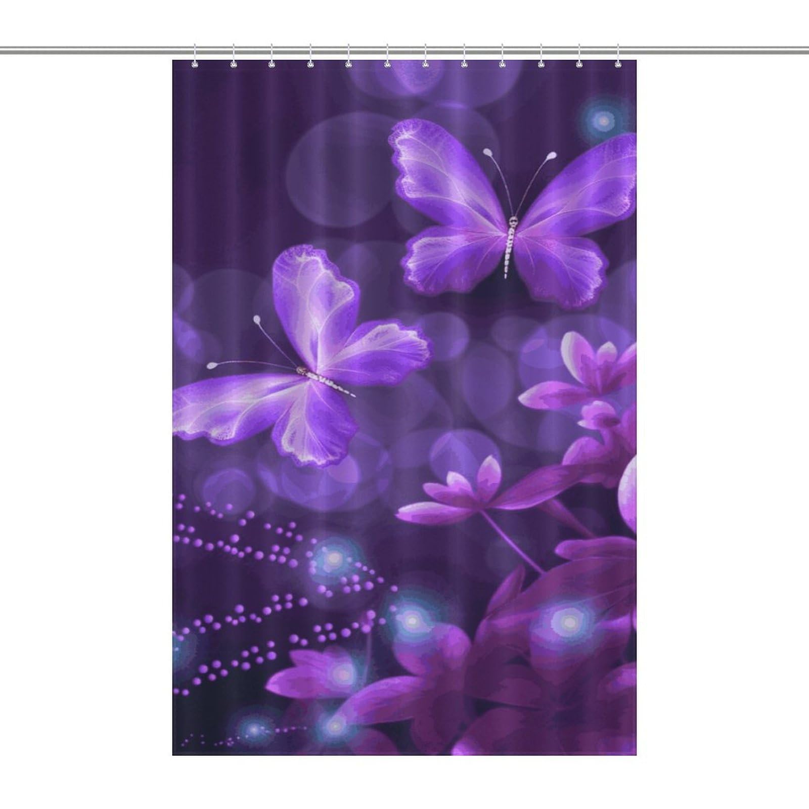 Rideau de douche imperméable violet 122x183 cm style bohème moderne en tissu avec 12 crochets