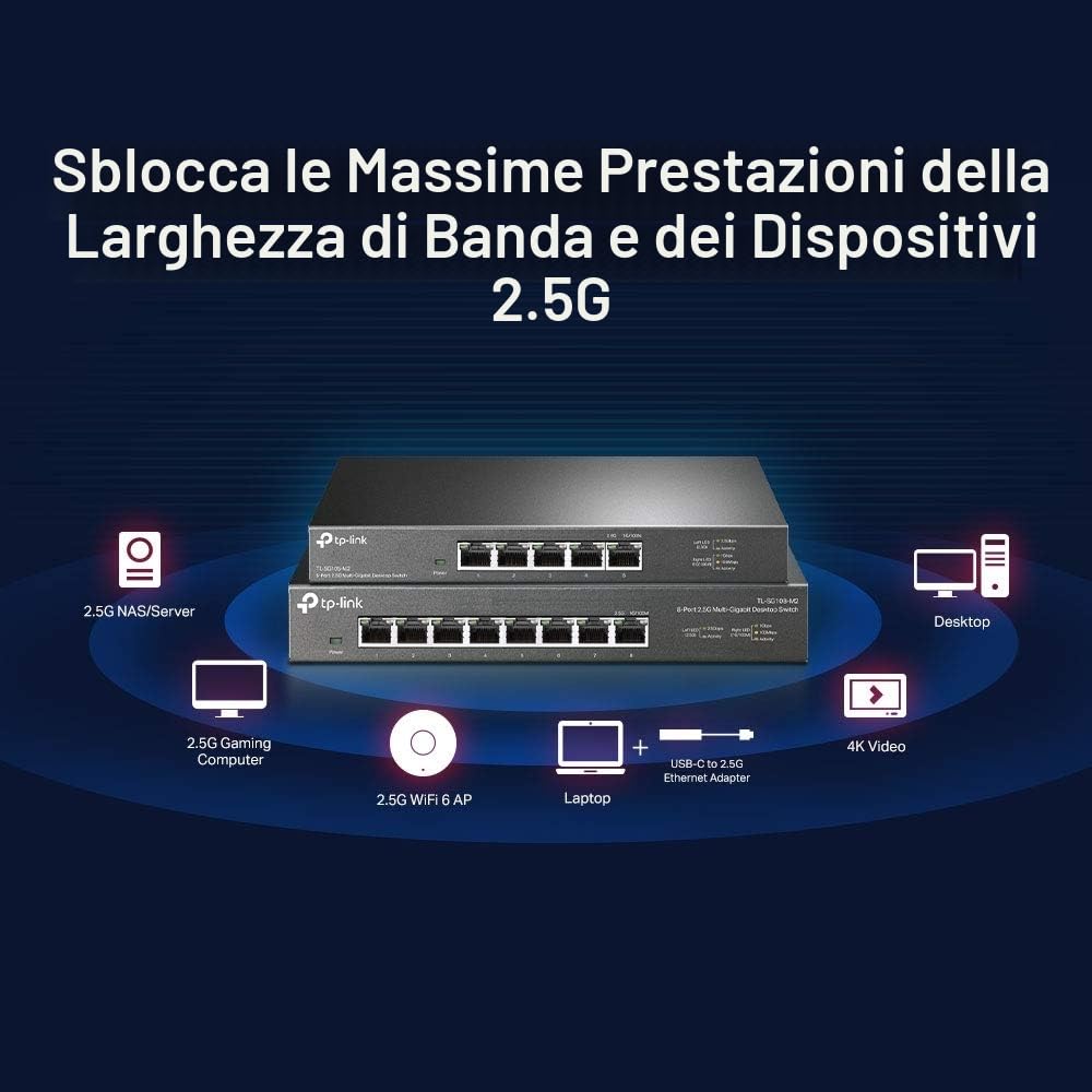 TP-Link Unmanaged 5-Port 2.5G Multi-Gigabit Desktop Switch, 802.3X Flow Control, 802.1p/DSCP QoS, Ideal for Small and Home Office with fanless design, Metal Casing, Plug and Play (TL-SG105-M2)