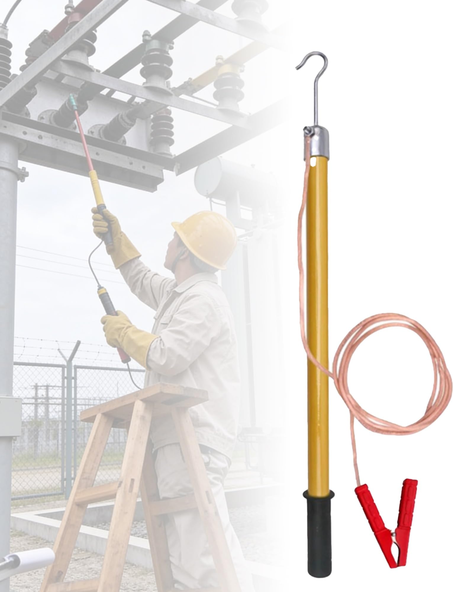 Varilla de conexión a tierra, barra de descarga de alto voltaje, barra de seguridad eléctrica portátil, resina epoxi aislada con alambre de cobre, herramienta de descarga directa para aplicaciones de