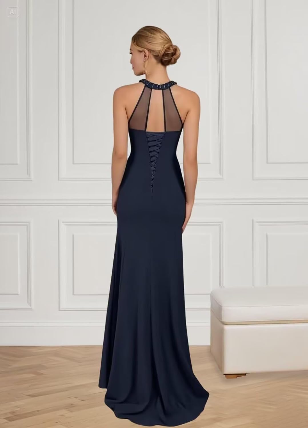 Tianzhihe Halter Chiffon Mother of The Bride Dresses for Women Lace Applique Long Mermaid Ball Gown Formal Evening Dress 2026