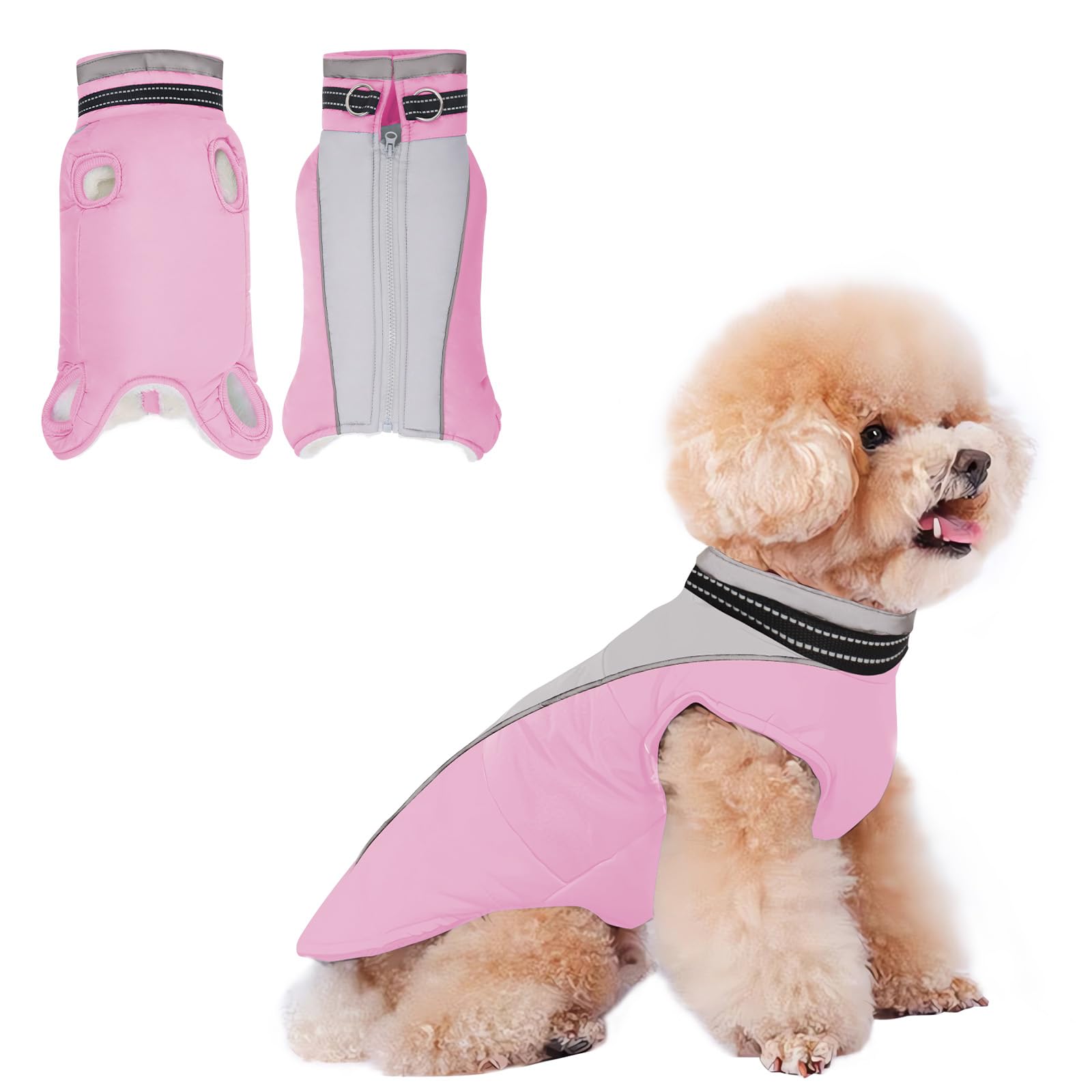 JULY'S SONG Giacca per cani foderata in pile, in cotone senza maniche, con cinturino sul petto, con strisce riflettenti, design caldo, abbigliamento per cani per l'inverno e l'autunno