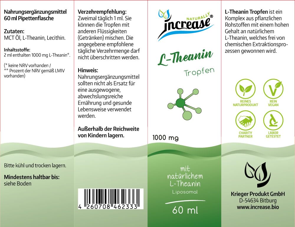 Nimm 3, zahl 2 Aktion Liposomale L-Theanin Tropfen hochdosiert - (90.000mg in 3 Flaschen) 1000mg L-Theanin pro Tagesdosis - MCT Öl - Hohe Bioverfügbarkeit