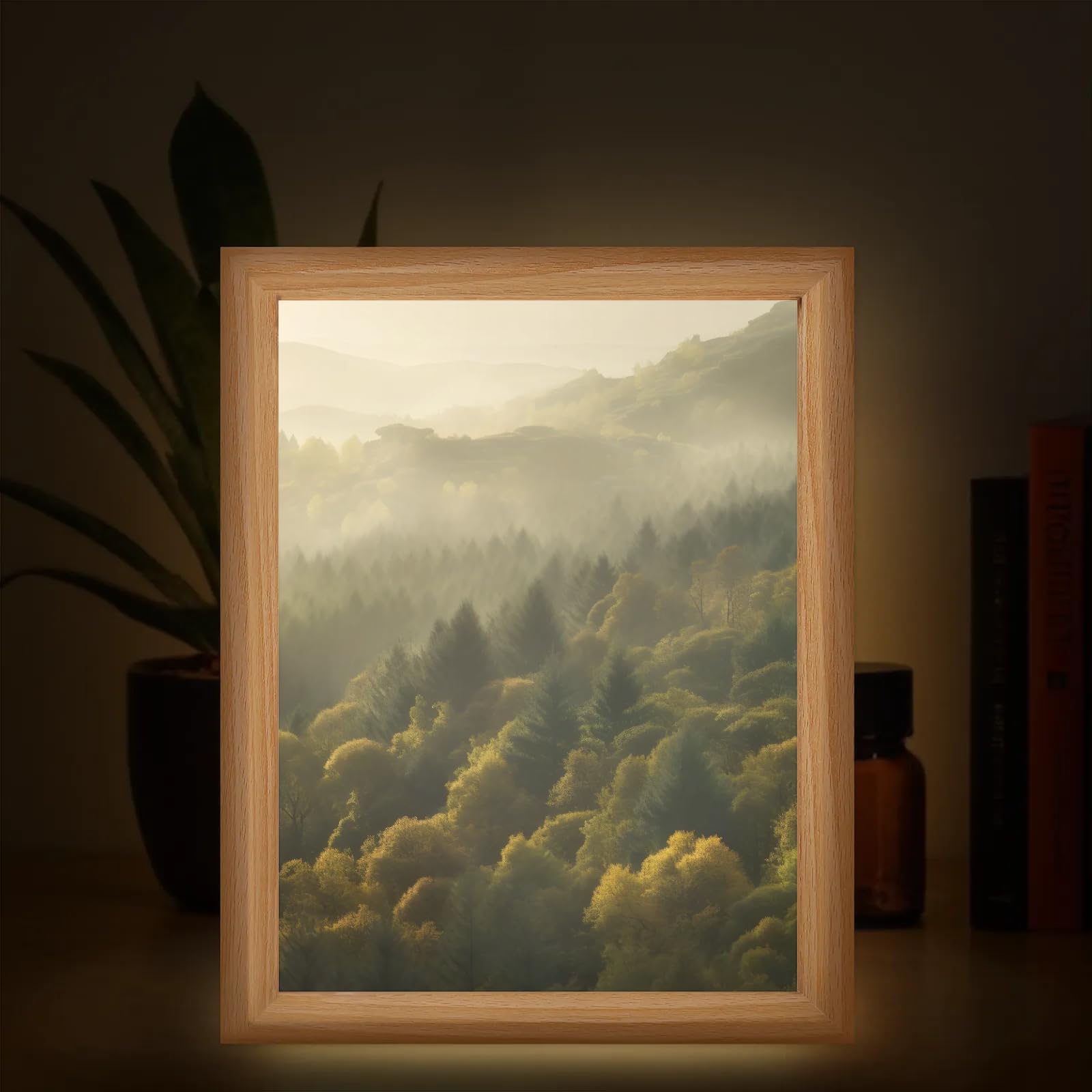 Light Up Painting, Mystical Forest Wall Art Picture Light Bright Forest Light Up Desktop Art Frame, 10 Brightness, USB Powered, 3 Lighting Modes, Anxiety Relief Decor Gift for Bedroom Home
