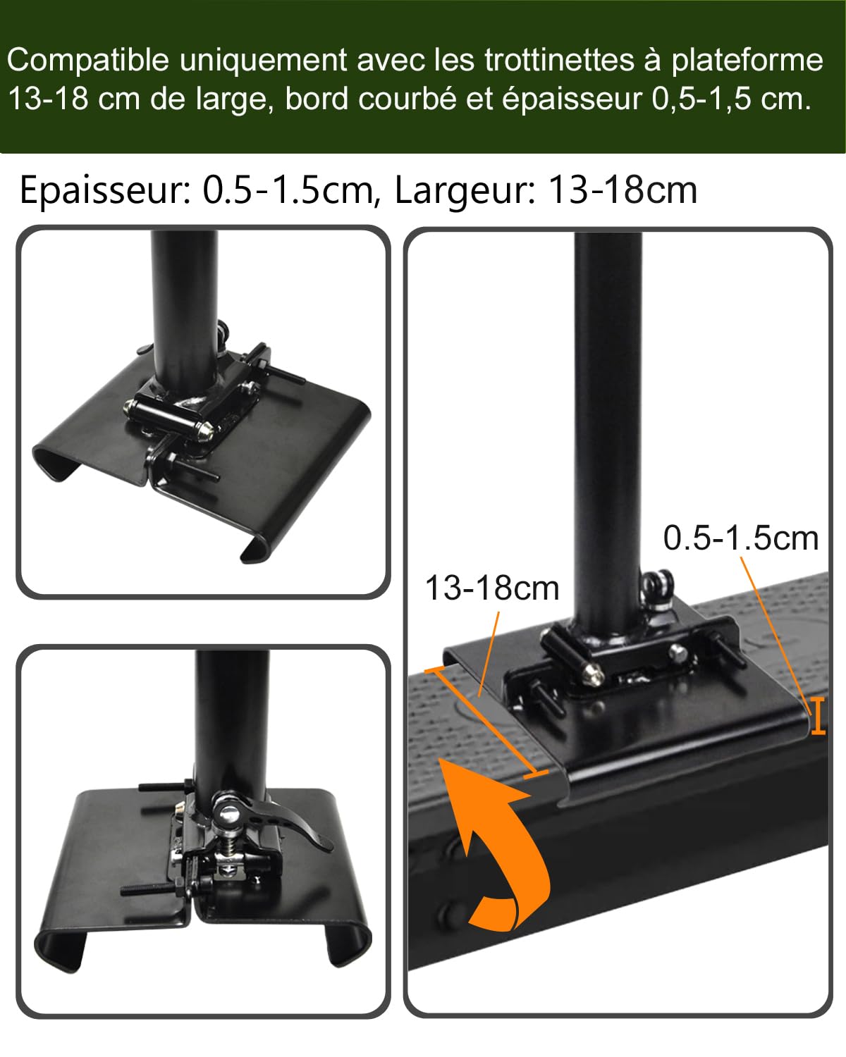 Siège de Trottinette Électrique Compatible Uniquement avec Plateau Incurvé de 13-18 cm Largeur, Antichoc, Pliable, 55-68cm Hauteur réglable, Adulte Selle Trottinette, Accessoire Trottinette Électriqu