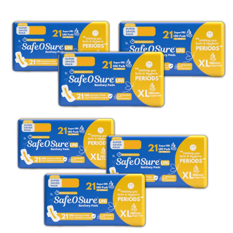 SafeOSureSafeosure XL 280Mm Super Saver Super Dri Pads Safe & Hygienic Periods Pads with Wings (Pack Of 6), 126Pads