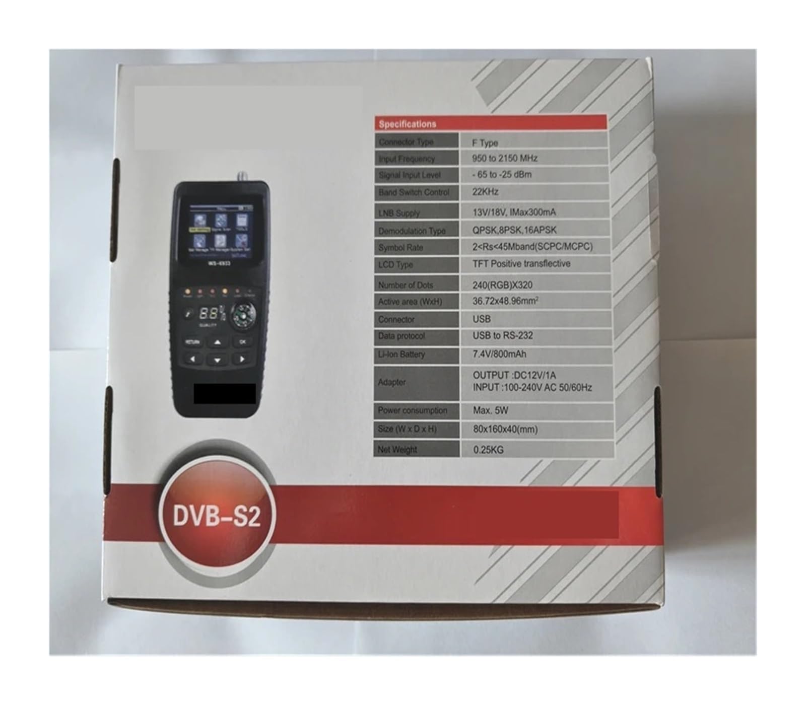 Puntatore Satellitare, WS-6933 DVB-S2 FTA C&KU Band Digital Satellite Finder Meter Display LCD da 2,1 pollici Cover in silicone Batteria al litio WS6933 PK V8