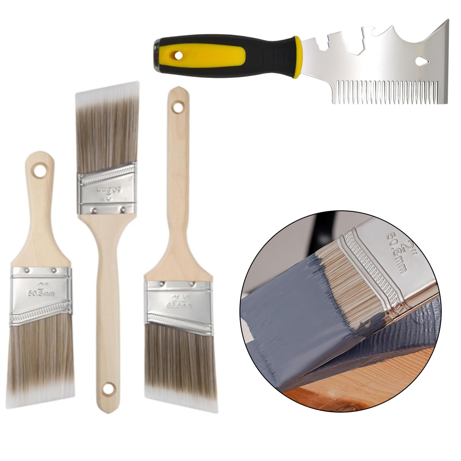 Set di pennelli professionali angolati con setole sintetiche da 6,3 cm, manico ergonomico per bordi precisi