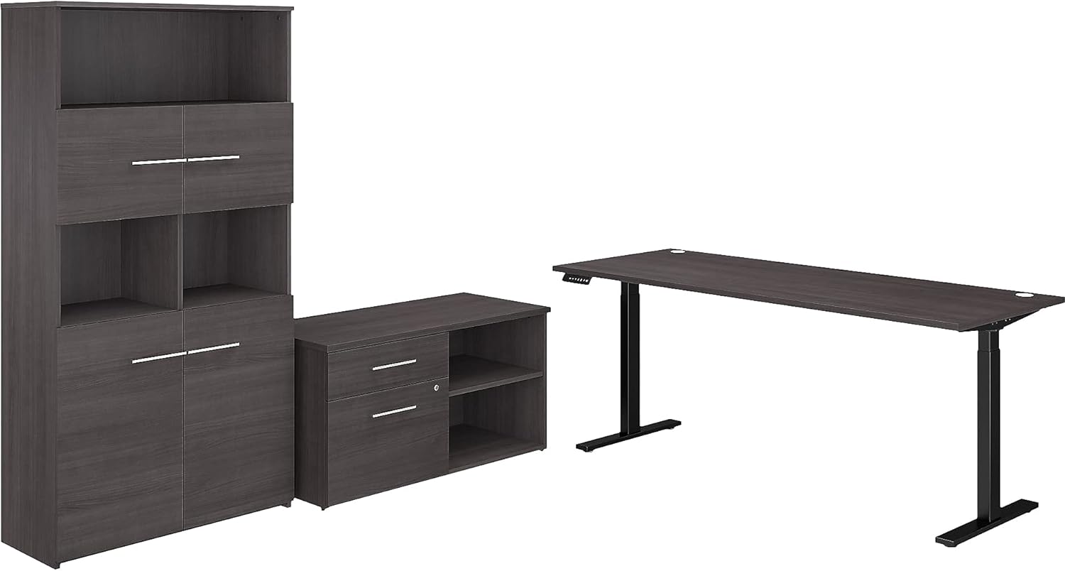 Bush Business Furniture Office 500 72W Height Adjustable Standing Desk with Storage and Bookcase in Storm Gray