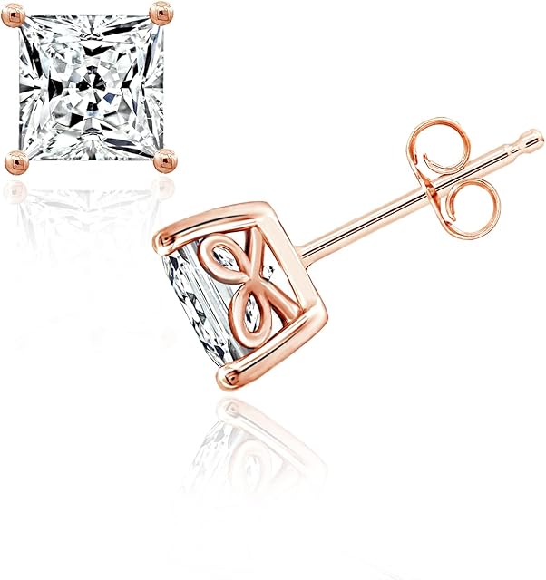 Amazon Collection Platinum or Gold-Plated Sterling Silver Infinite Elements Zirconia Princess-Cut Stud Earrings