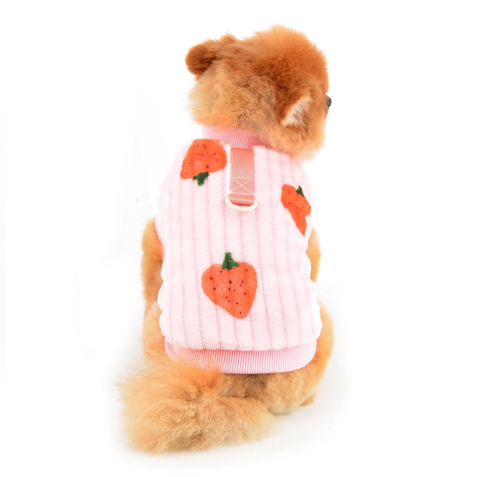 SMALLLEE_LUCKY_STORE Dog Fleece Jumpers for Small Dogs Cat Pet Pullover Sweatshirt with Strawberry Print and D-ring - Image 4