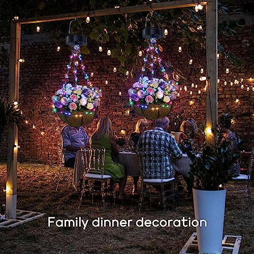 Goeswell Artificial Flowers With Solar Rgb String Lights, Artificial Hanging Daisy Flowers In Basket Outdoor,12In Coconut Lining Basket Hanging Plant For Patio Lawn Garden Decor #TOP6