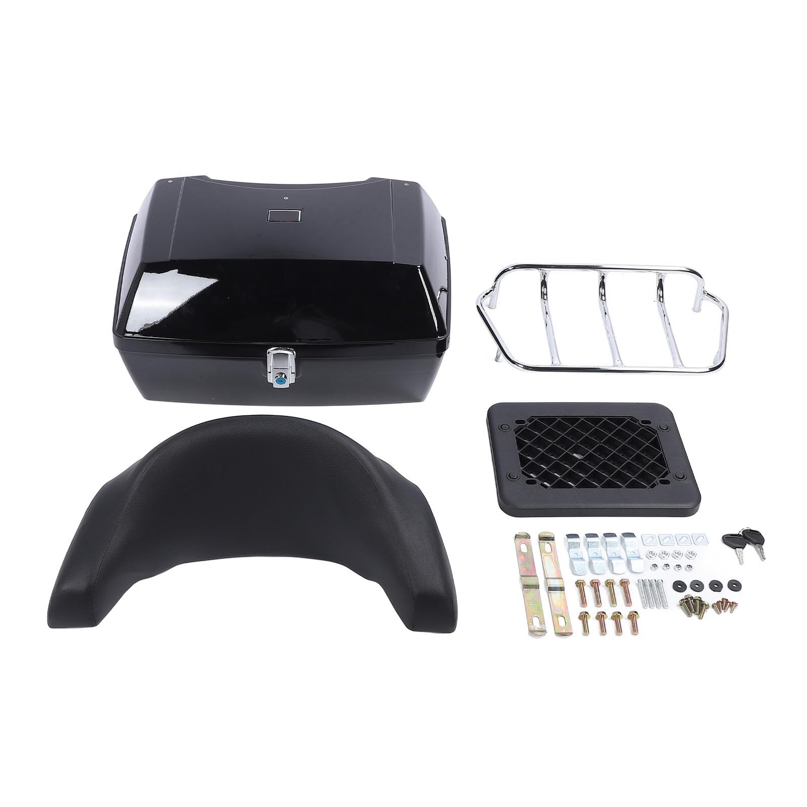 Estuche Trasero para Motocicleta de 48 L, Caja de Almacenamiento ABS con Cerradura integrada, Respaldo Acolchado y cojín ergonómico, Compatible con la mayoría de Motocicletas (Negro)