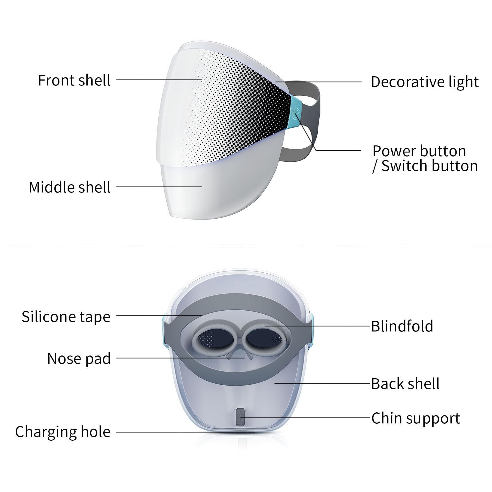 Máscara de belleza LED Reparación de eliminación de acné inalámbrica Antienvejecimiento Máscara de luz de fotones LED Dispositivo de masaje de salón de belleza,B