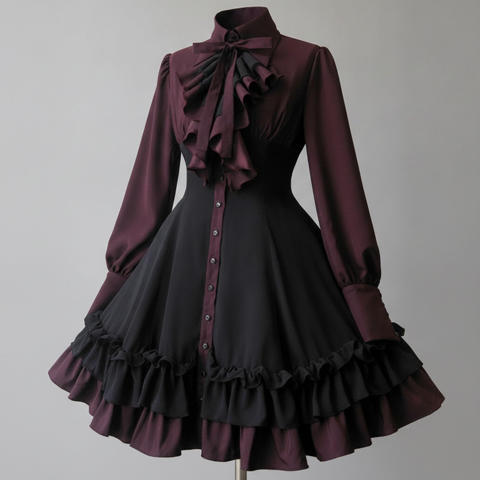 Abito a Maniche Lunghe Collo Abbottonato, Gotico, Abito con, per Cosplay, Cosplayer