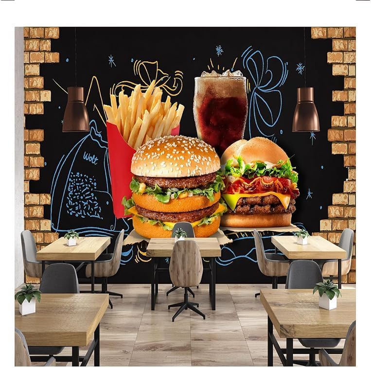 Papier peint panoramique frites de hamburger intissé 200x140 cm pour salon et fast-food
