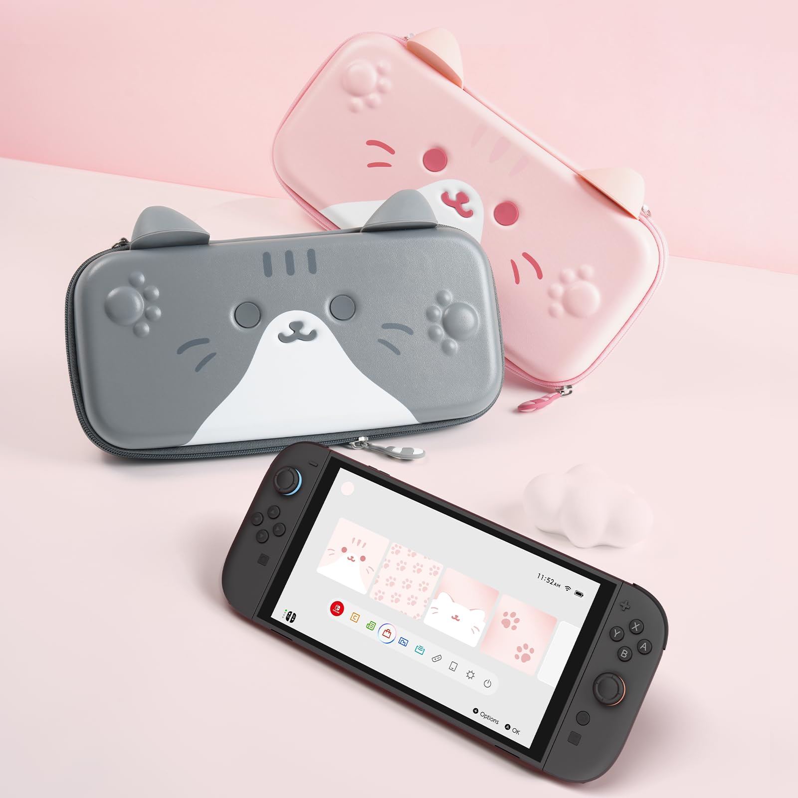 GeekShare Carrying Case Compatible with Switch 2 (2025) 7.9 Inch, Hard-Shell Slim Travel Case with 12 Game Card Slots for Switch 2 Console and Accessories, Pink Cat Ear — view 6