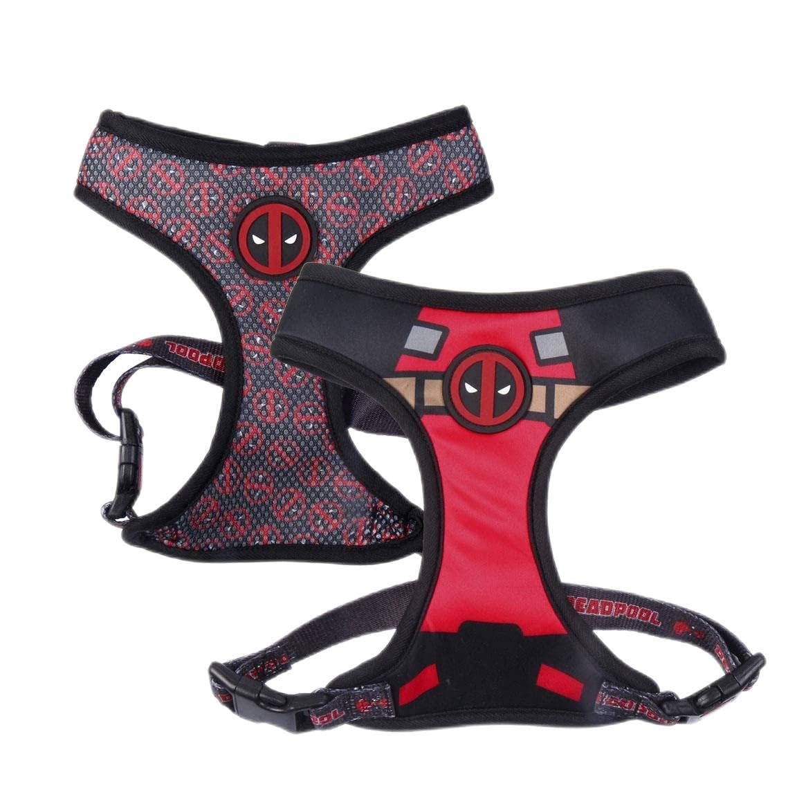 Arnés para Perros de Deadpool - Talla XS/S - Color Rojo y Negro - Arnés Antitirones y Ajustable Adiestramiento - Elaborado en Poliéster 100% - Producto Original Diseñado en España
