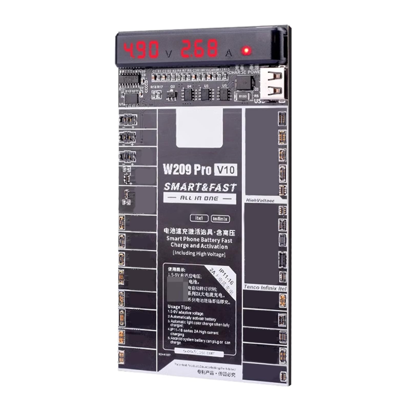 Scheda attivazione della batteria W209 V10 con monitoraggio in reale per circuito del tester per la ricarica rapida del telefono Appassionati fai da te
