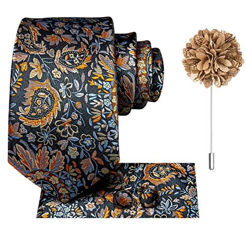 Image of Hi-Tie Men's Silk Ties Formal Woven Classic Necktie Pocket Square Cufflinks Lapel Pin Set Wedding Business