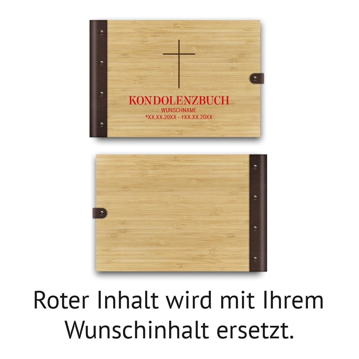 Personalisiertes Kondolenzbuch echtes Holz DIN A4 Gästebuch mit Lasergravur - Kreuz - mit 72 Blatt / 144 Seiten Naturpapier Weiß