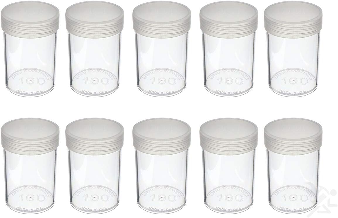 (20) Edgar Marcus Brand Round Clear Plastic (Large Dollars) Size Coin Storage Tube Holders with Screw on Lid