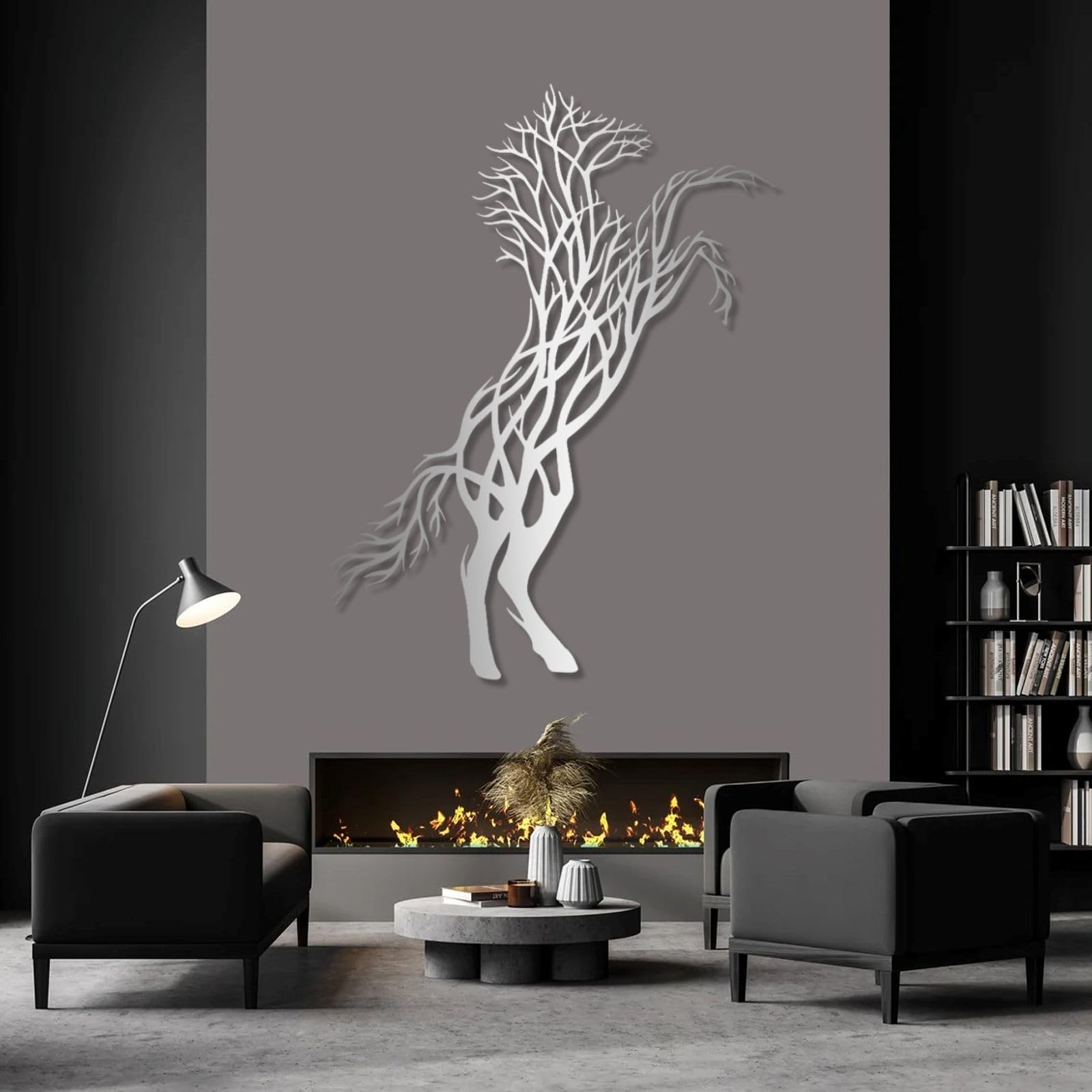 Cavallo e albero - Decorazione da parete in metallo, stile moderno
