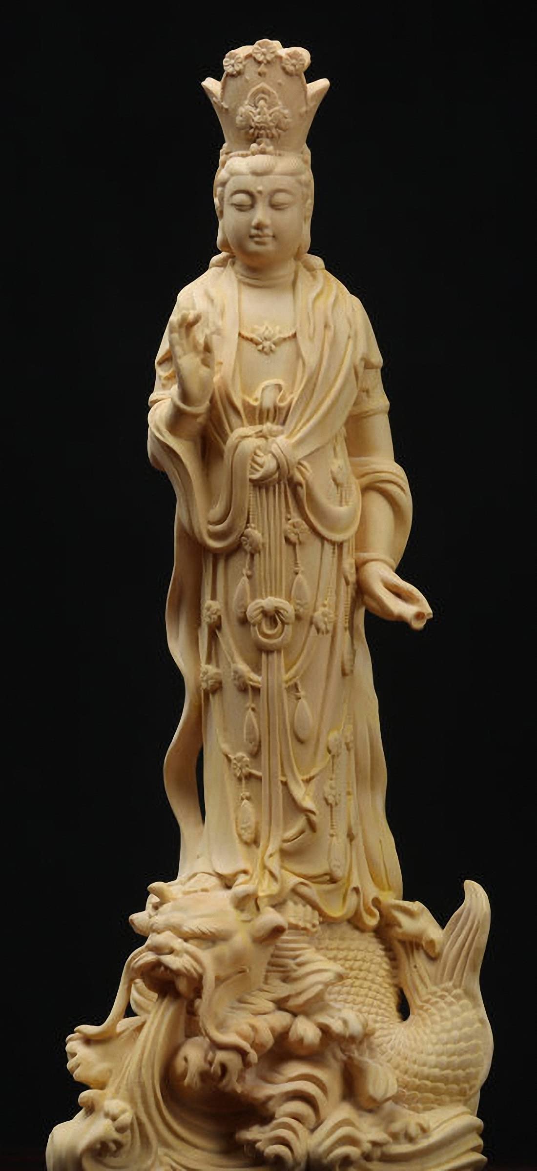 Amazon.co.jp: 天然ツゲ材 手彫り 慈悲 観音 女神像 (ステップアオ