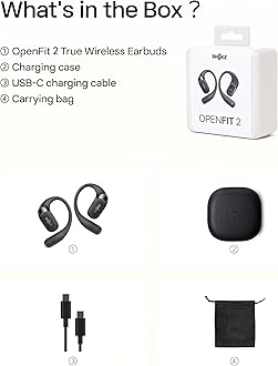 SHOKZ OpenFit 2 Open-Ear Headphones,True Wireless Bluetooth Earphones with Microphone,Earhook Earbuds with 48 Hours of Playtime,Fast Charging,IP55 Water-Resistant,with Carrying Bag,Black,Bluetooth5.4