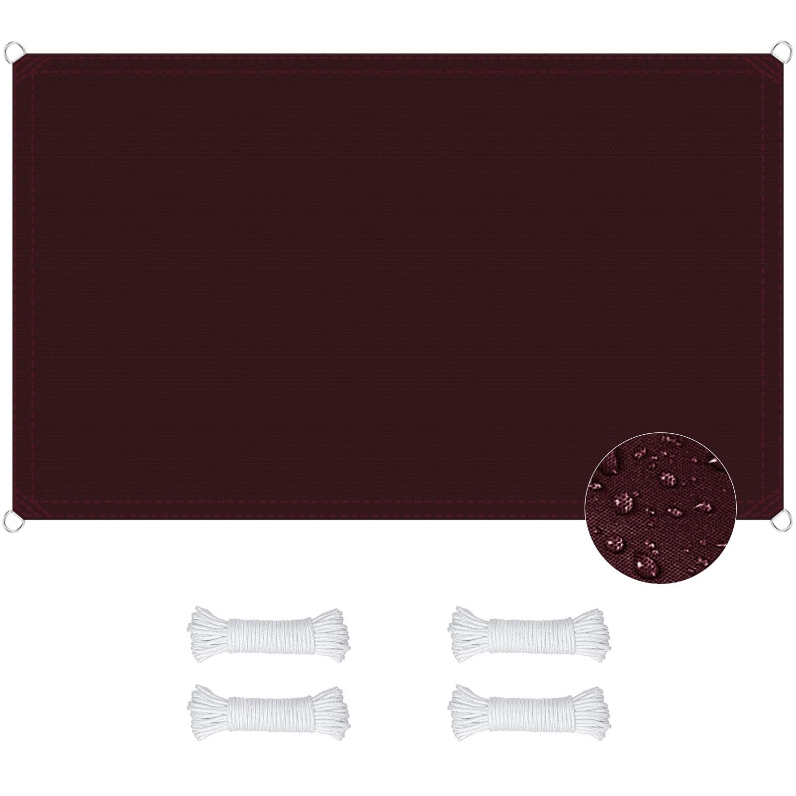 Toile d'ombrage imperméable 1.5x2.5 m résistante aux UV couleur vin rouge